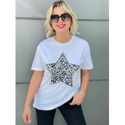Parlak Taş İşlemeli Yıldız Desenli T-shirt