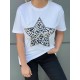 Parlak Taş İşlemeli Yıldız Desenli T-shirt Tişört