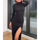 Siyah Simli Vatkalı Yırtmaçlı Elbise Elbise